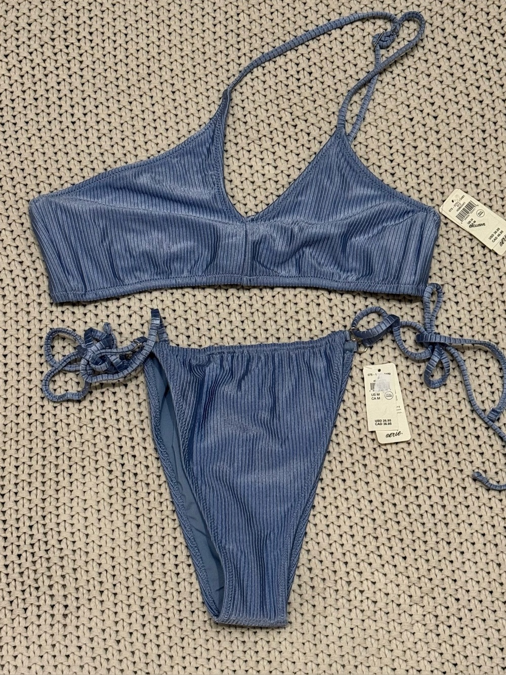 NWT Aerie Periwinkle Blue Ribbed Bikini Set - Size Medium